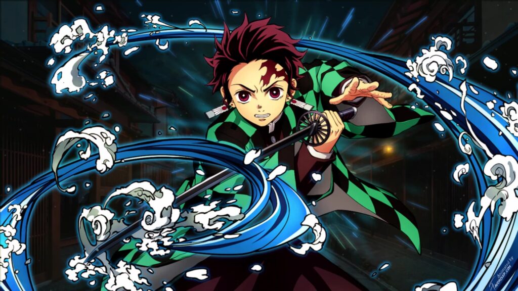 Tanjiro Kamado de Kimetsu no Yaiba utilitzant la katana