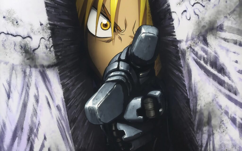 Edward Elric de Fullmetal alchemist senyalant amb el dit
